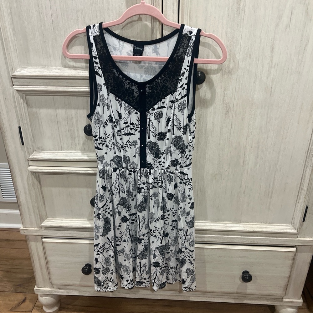 Disney Black & White Floral Lace-Trim Mini Dress